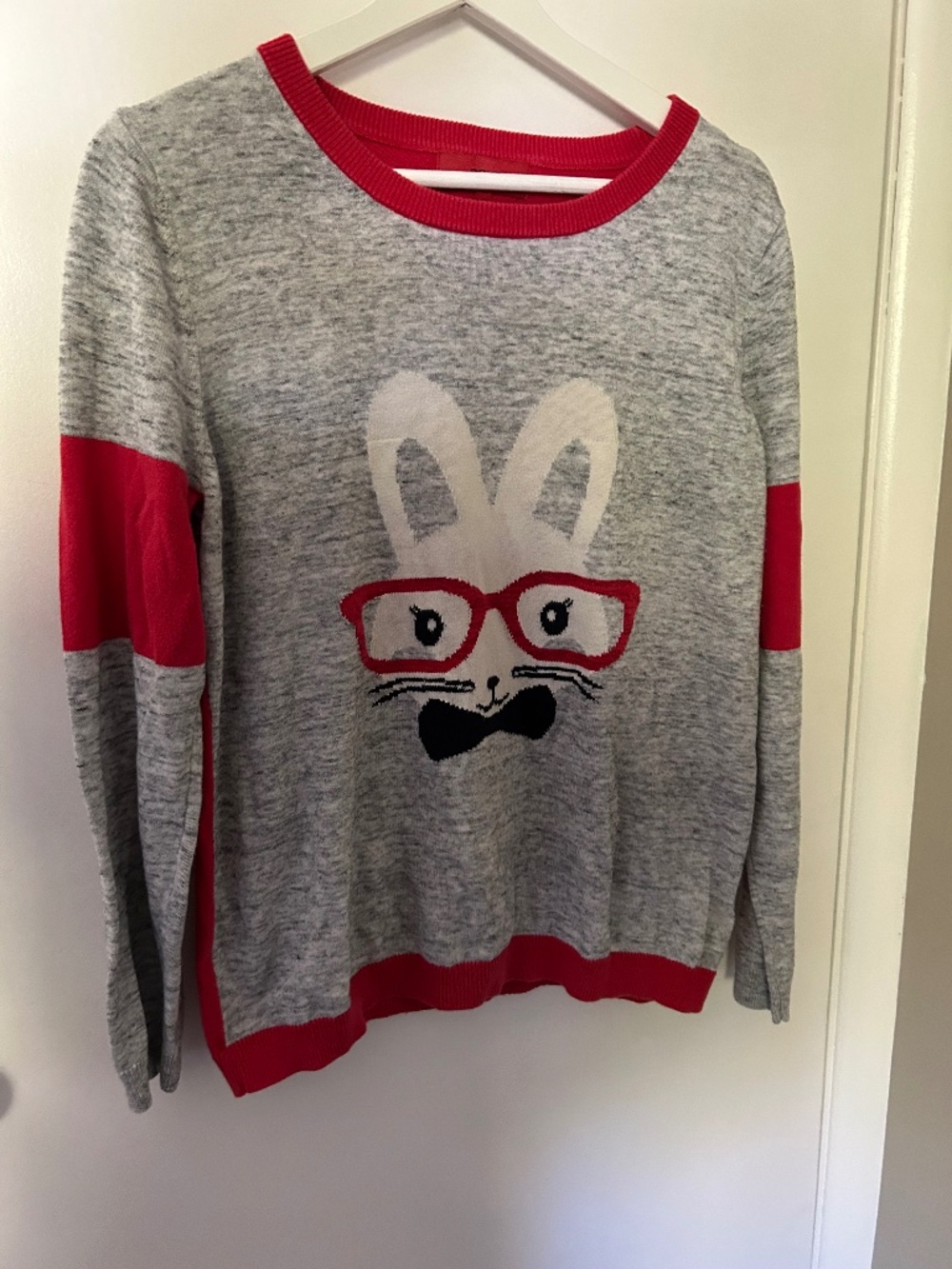 Next - UK 16 - Knit Sweater - Grey/Red - Rabbit w/ Glasses